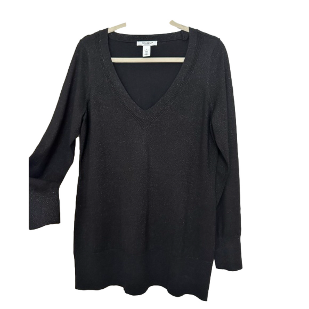 WHBM V-neck Black Tunic with Silver Shimmer Long Sleeve